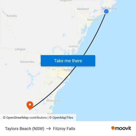 Taylors Beach (NSW) to Fitzroy Falls map