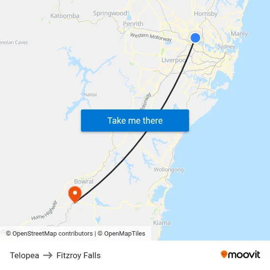 Telopea to Fitzroy Falls map