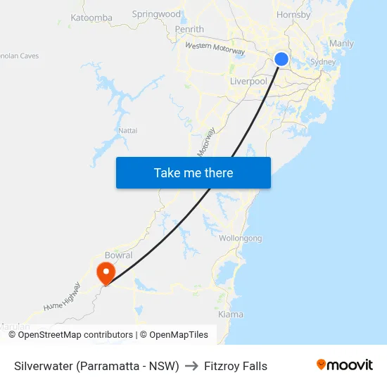Silverwater (Parramatta - NSW) to Fitzroy Falls map