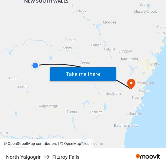 North Yalgogrin to Fitzroy Falls map
