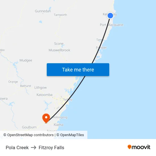 Pola Creek to Fitzroy Falls map