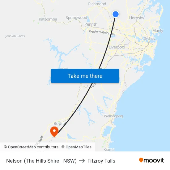 Nelson (The Hills Shire - NSW) to Fitzroy Falls map