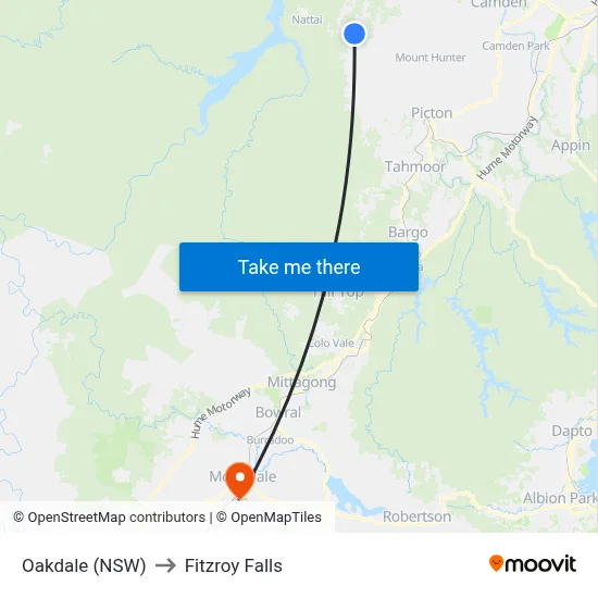 Oakdale (NSW) to Fitzroy Falls map