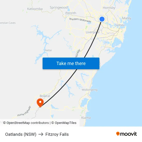Oatlands (NSW) to Fitzroy Falls map
