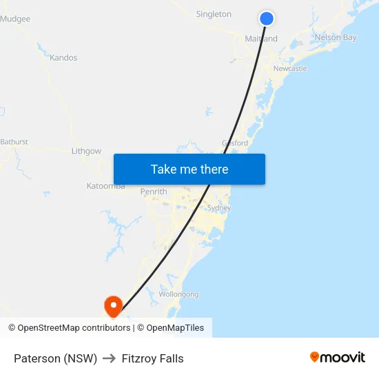 Paterson (NSW) to Fitzroy Falls map