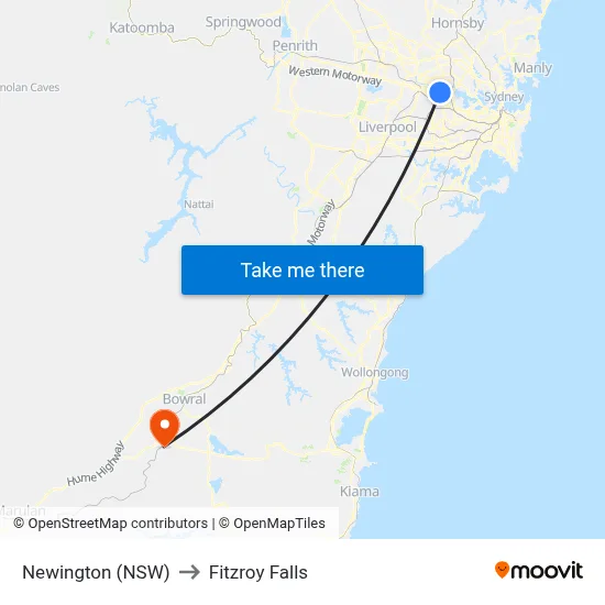 Newington (NSW) to Fitzroy Falls map