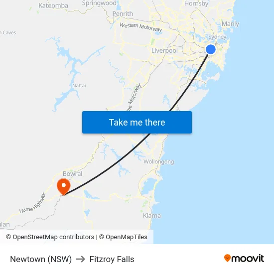 Newtown (NSW) to Fitzroy Falls map