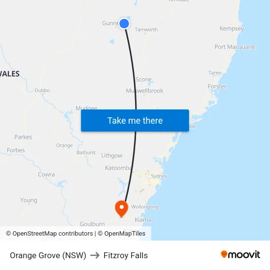 Orange Grove (NSW) to Fitzroy Falls map