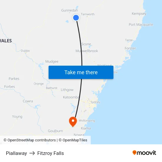 Piallaway to Fitzroy Falls map