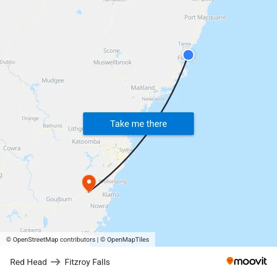 Red Head to Fitzroy Falls map