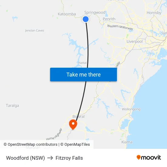 Woodford (NSW) to Fitzroy Falls map