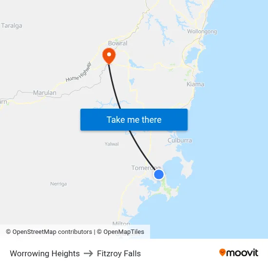 Worrowing Heights to Fitzroy Falls map