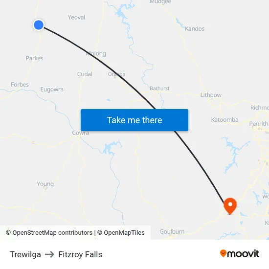 Trewilga to Fitzroy Falls map