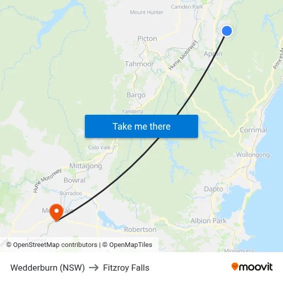 Wedderburn (NSW) to Fitzroy Falls map