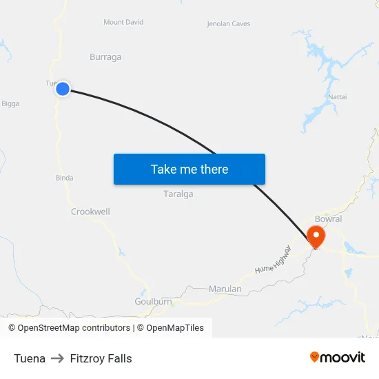 Tuena to Fitzroy Falls map