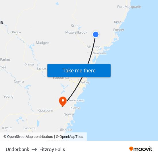 Underbank to Fitzroy Falls map