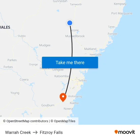 Warrah Creek to Fitzroy Falls map