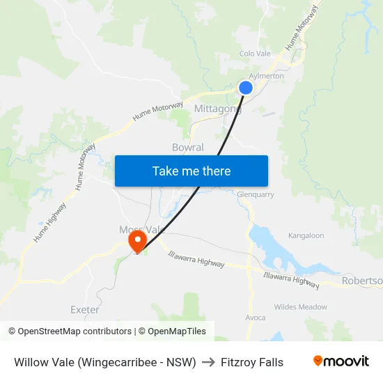 Willow Vale (Wingecarribee - NSW) to Fitzroy Falls map