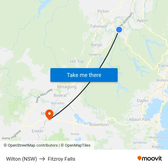 Wilton (NSW) to Fitzroy Falls map