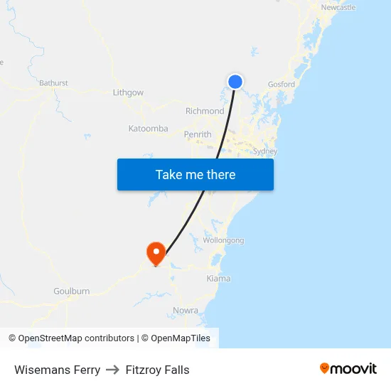 Wisemans Ferry to Fitzroy Falls map