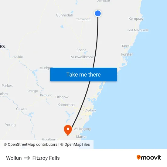 Wollun to Fitzroy Falls map