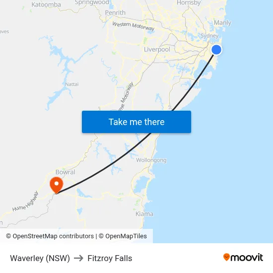 Waverley (NSW) to Fitzroy Falls map