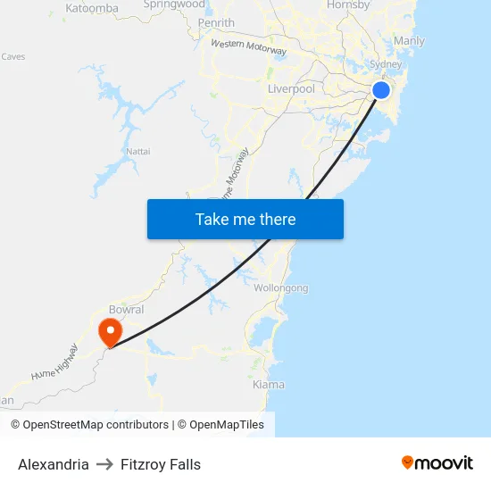 Alexandria to Fitzroy Falls map