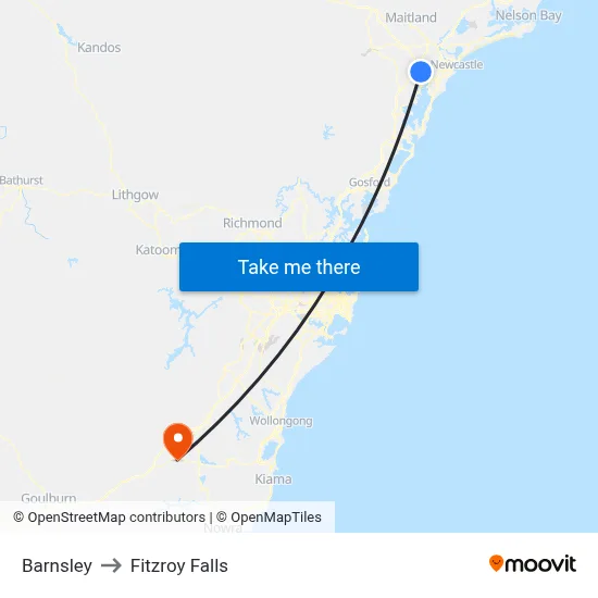 Barnsley to Fitzroy Falls map
