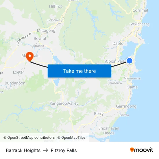 Barrack Heights to Fitzroy Falls map