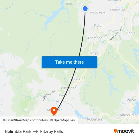 Belimbla Park to Fitzroy Falls map