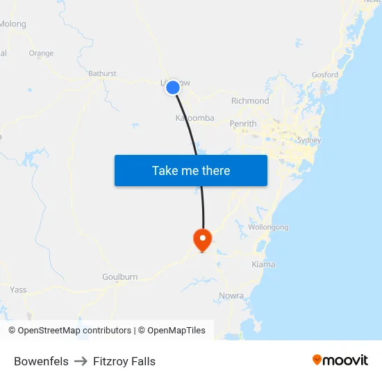 Bowenfels to Fitzroy Falls map