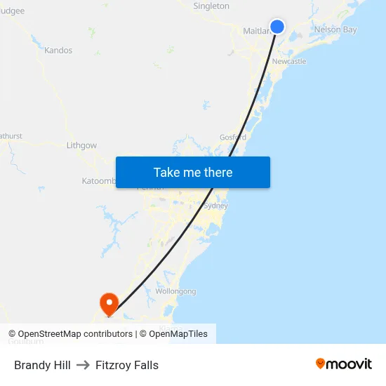 Brandy Hill to Fitzroy Falls map