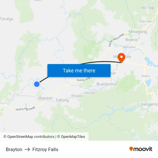 Brayton to Fitzroy Falls map