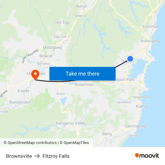Brownsville to Fitzroy Falls map