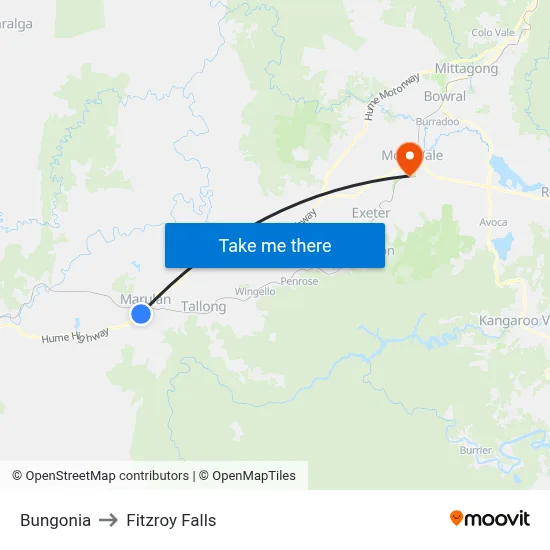 Bungonia to Fitzroy Falls map