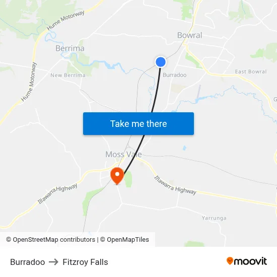 Burradoo to Fitzroy Falls map
