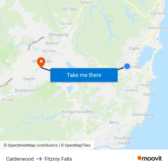 Calderwood to Fitzroy Falls map