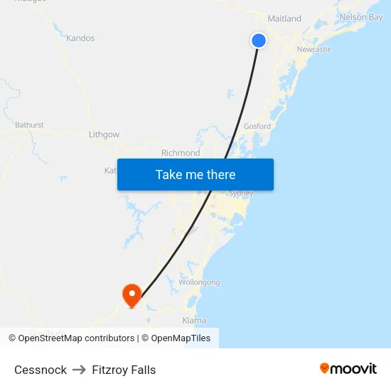 Cessnock to Fitzroy Falls map