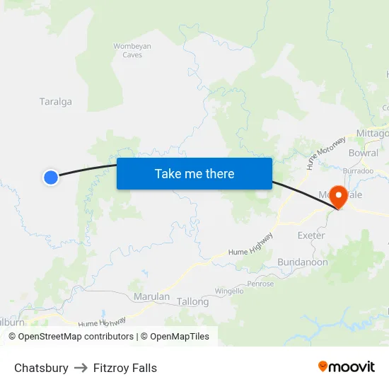 Chatsbury to Fitzroy Falls map
