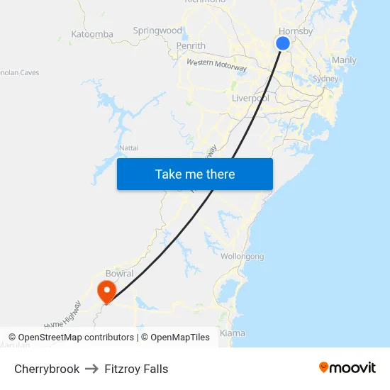 Cherrybrook to Fitzroy Falls map