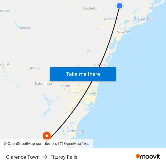 Clarence Town to Fitzroy Falls map