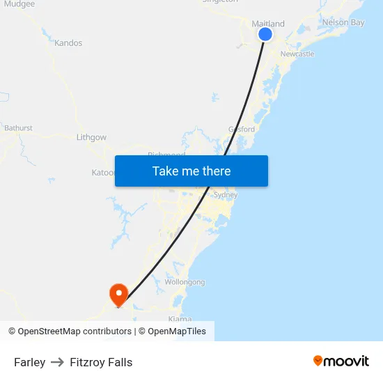 Farley to Fitzroy Falls map