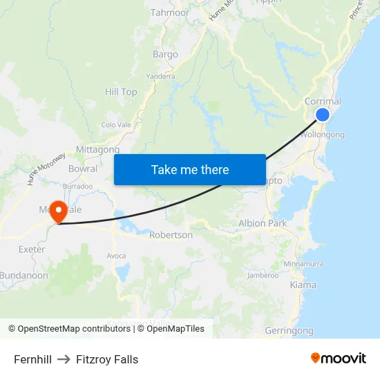Fernhill to Fitzroy Falls map