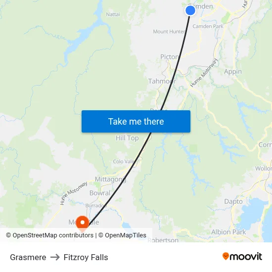 Grasmere to Fitzroy Falls map