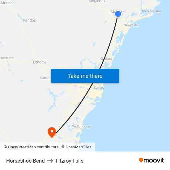 Horseshoe Bend to Fitzroy Falls map