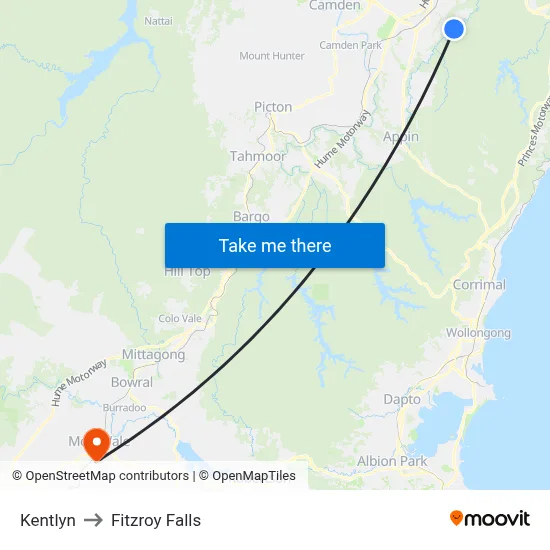 Kentlyn to Fitzroy Falls map