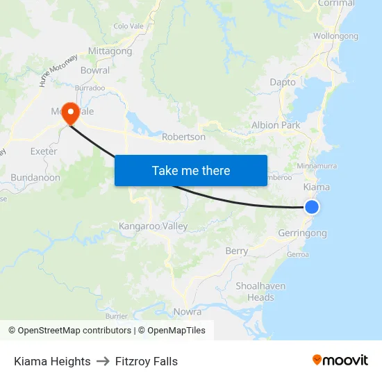 Kiama Heights to Fitzroy Falls map