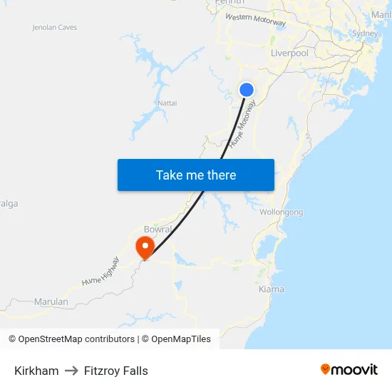 Kirkham to Fitzroy Falls map
