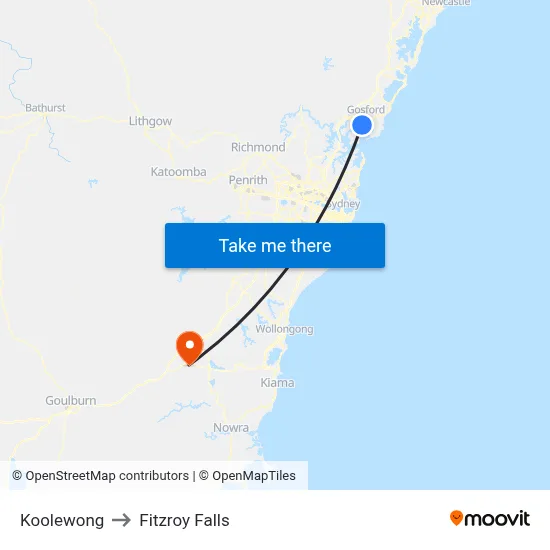 Koolewong to Fitzroy Falls map