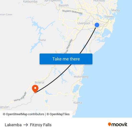 Lakemba to Fitzroy Falls map